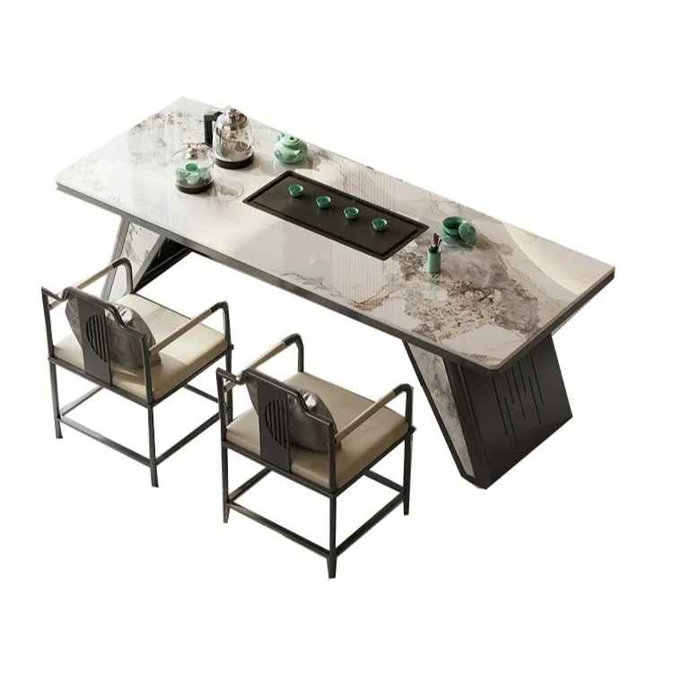 Modern simple rock slab one table and five chairs set office reception room tea table chairs
