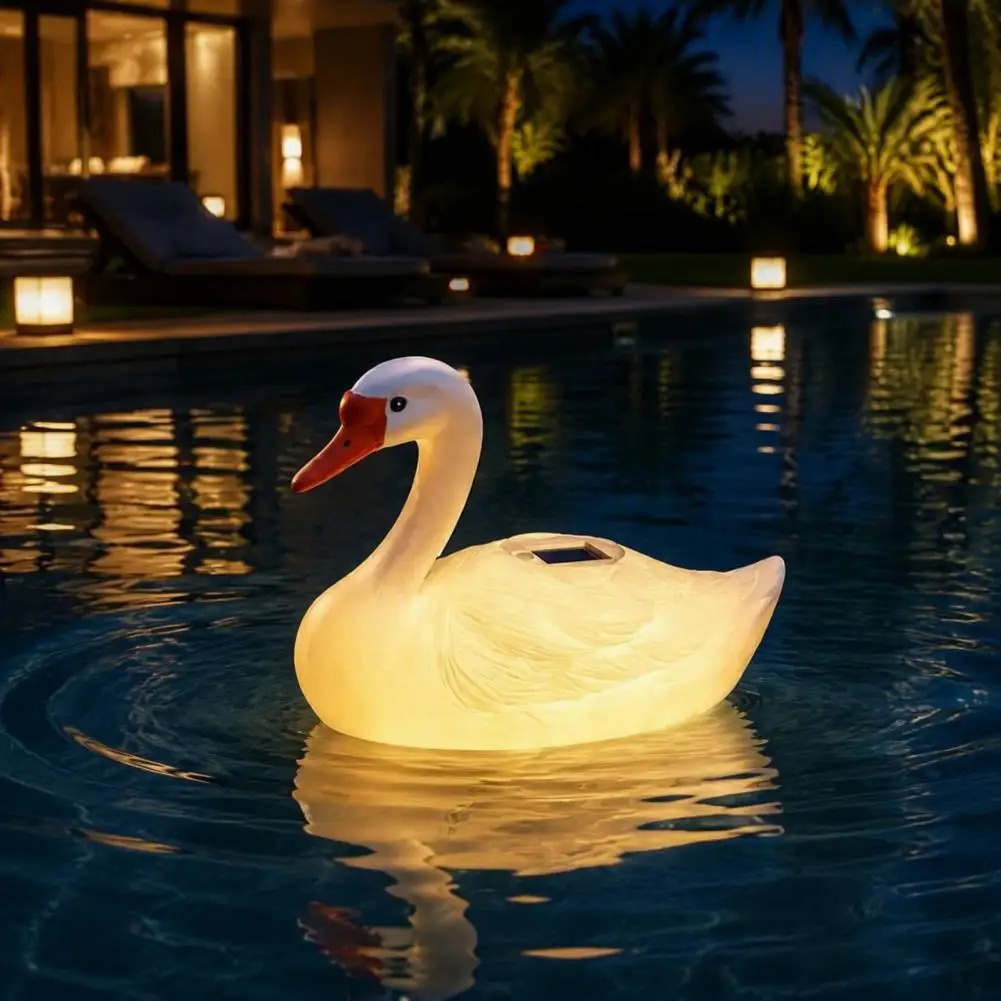 Solar Powered Floating Swan Lights Solar Floating Swan Garden Statue with Warm Led Lights Waterproof Outdoor Pond for Summer