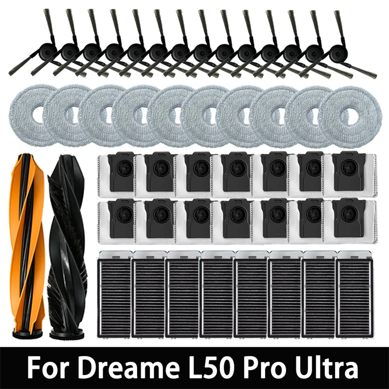 Accessoires de remplacement pour aspirateur robot Dreame L50 Pro Ultra : brosse principale, brosse latérale, chiffon de nettoyage, filtre HEPA, sac à poussière, pièces détachées