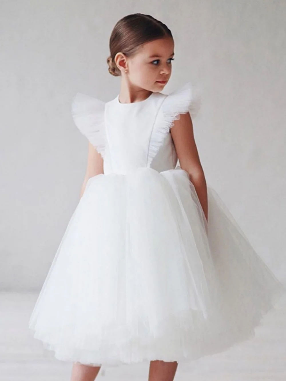 New Elegant Tulle Flower Girls Dresses For Wedding Puffy Simple Kids Princess Gown Dancing Performance Wear 100-150cm