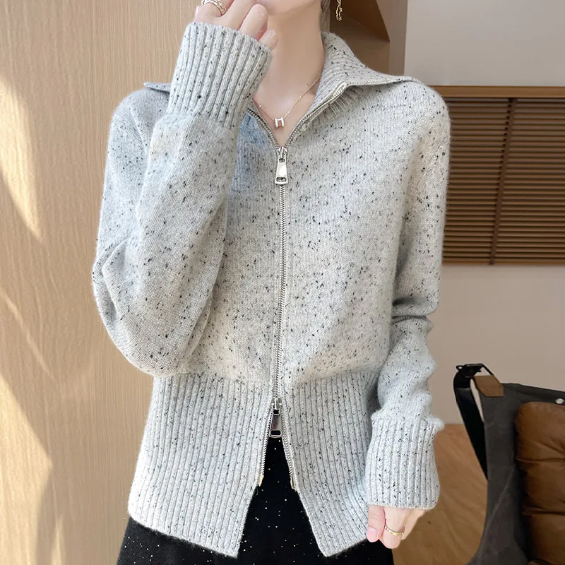 ขนสัตว์บริสุทธิ์ 100% ถักเสื้อสเวตเตอร์ถักผู้หญิงเสื้อกันหนาวแฟชั่นสไตล์สั้นแขนยาวผู้หญิงเสื้อเสื้อกันหนาวขายร้อน