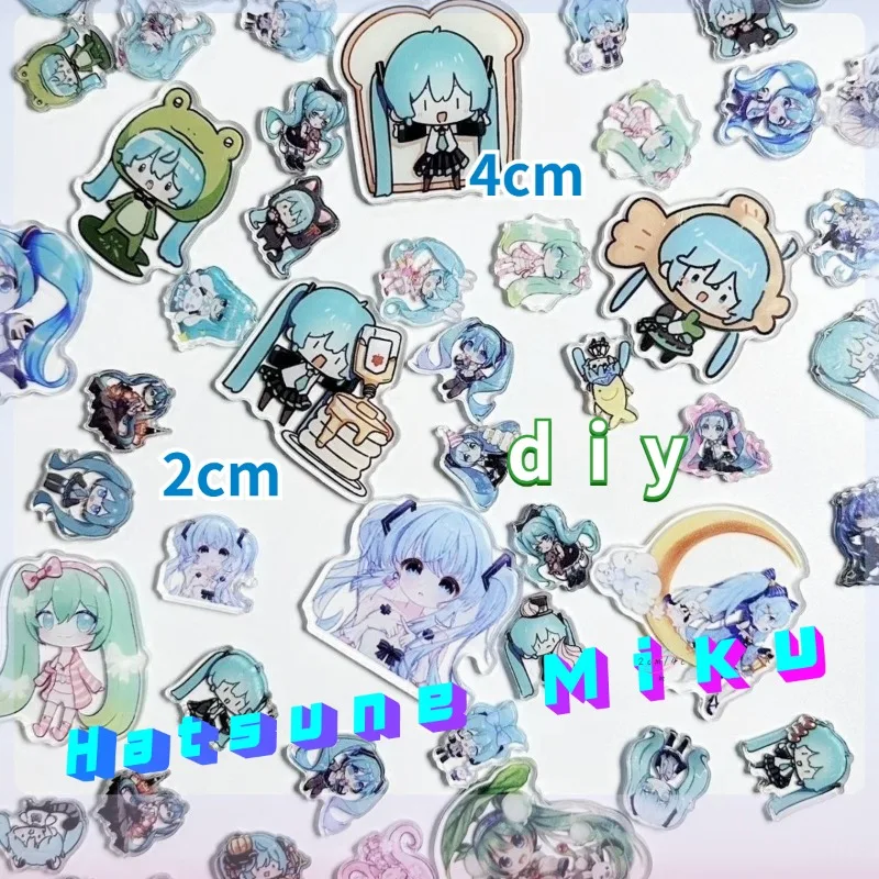 Anime Mascot Hatsune Miku 4cm acrylic pieces profiled double-layer transparent cartoon cute sweet girl DIY hair clip accessories