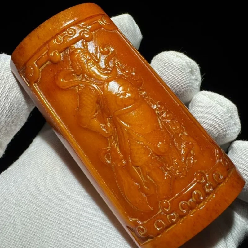 Antique-style yak pendant, bone-carved Guan Gong sword, collectible handpiece