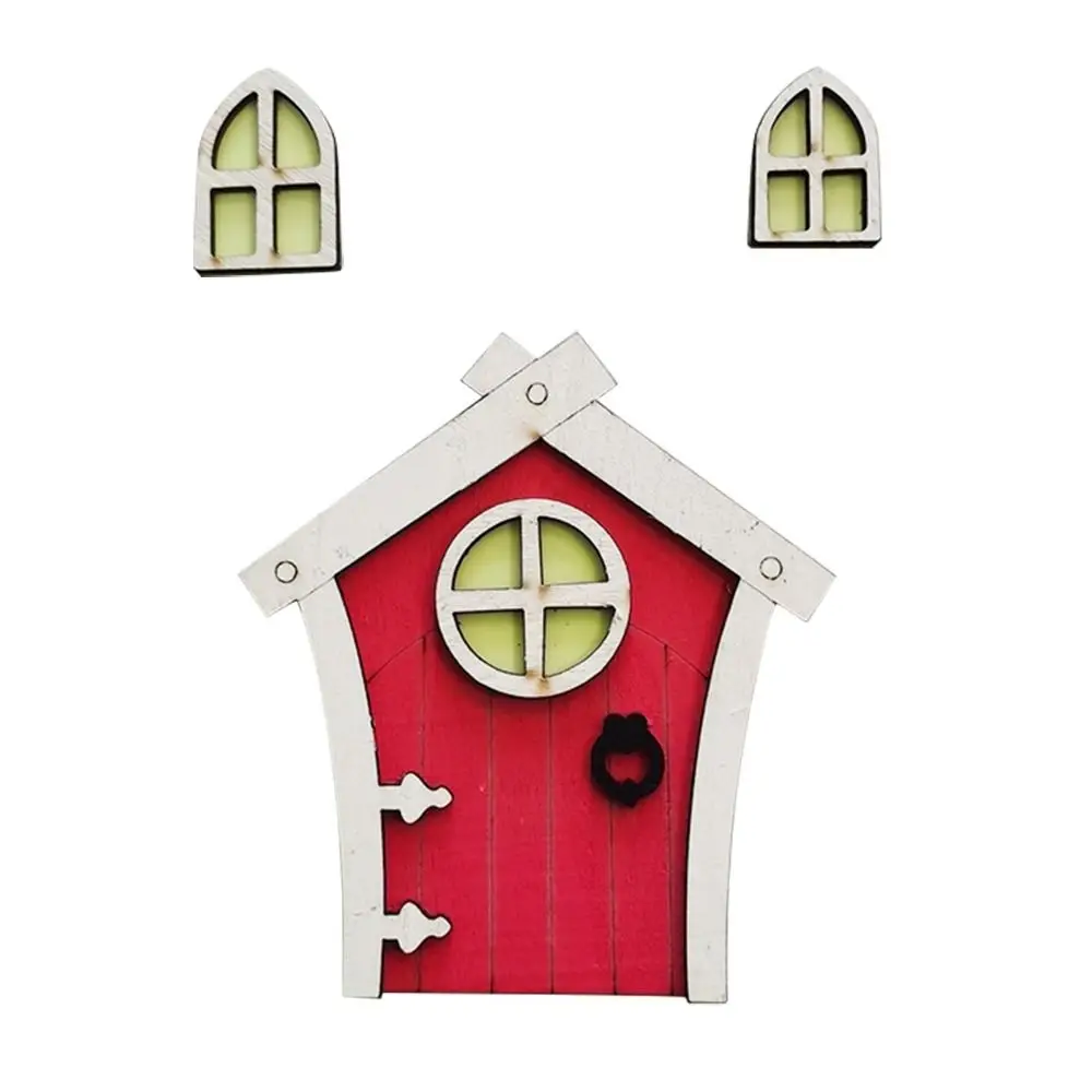 

Creative Miniature Fluorescent Elf Door Cute Cartoon Wooden House Miniatures Mini Fairy Door Ornaments Lawn