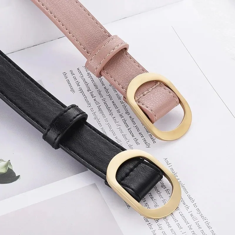 Women Belt Fashionable Gold Button Non Perforated Belt Authentic Leisure Versatile PU Leather Belt Paired with Pants Jeans Belt image 3