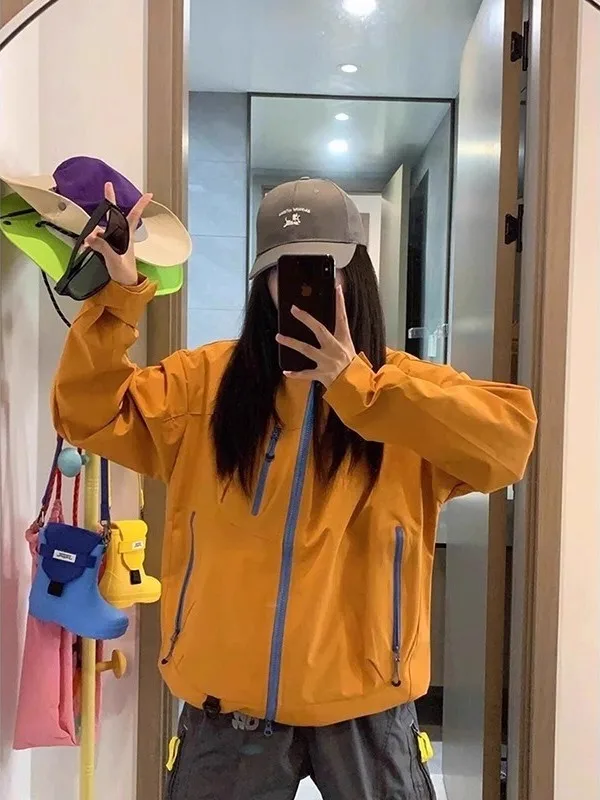 

Waterproof Windproof Loose Fit Hooded Jaet Retro ex Autumn Spring Seasonal Polyester Fiber Ox Cloth Couples Coat