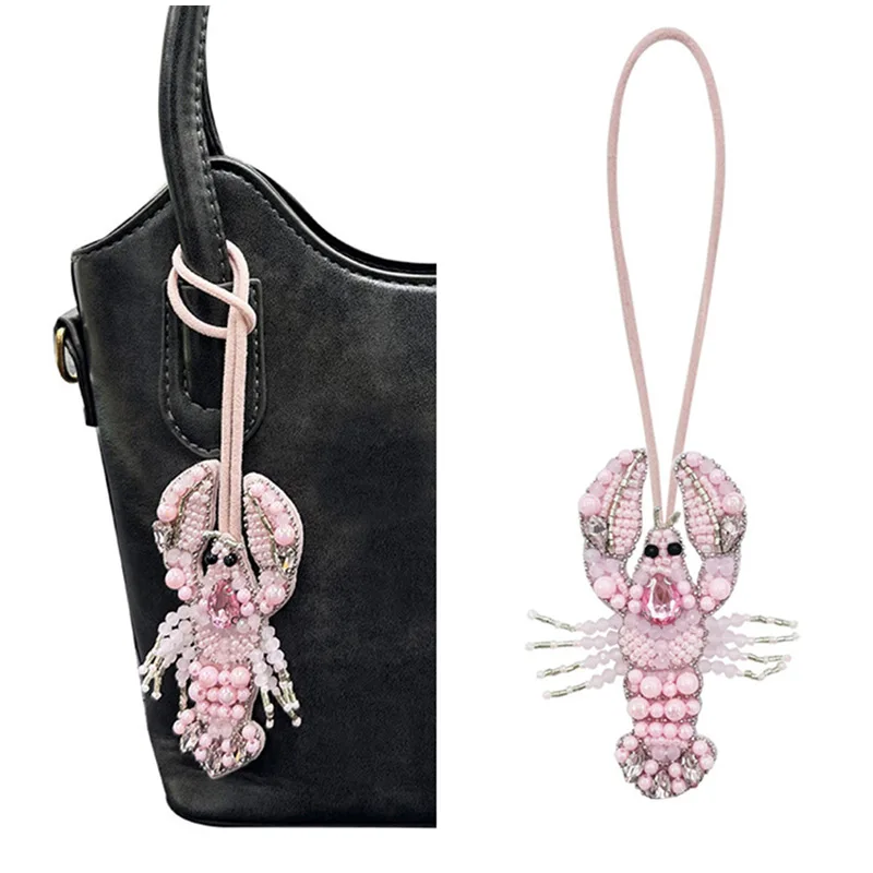 

Crayfish Rhinestone Beaded Pendant Handmade Crab Patch Bag Accessories Cute Creative Seafood Patch Keychain Fashion New Gift Hot
