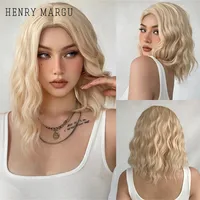HENRY MARGU pelucas sintéticas rizadas cortas de color rubio platino, pelucas de pelo Bob de onda corta, peluca de línea de cabello Natural de parte media resistente al calor
