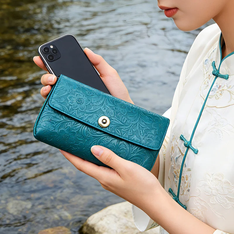 Fashion Genuine Leather Men's Long Wallet Double Phone Organizer Bag Large Capacity Clutch Handbag Purse