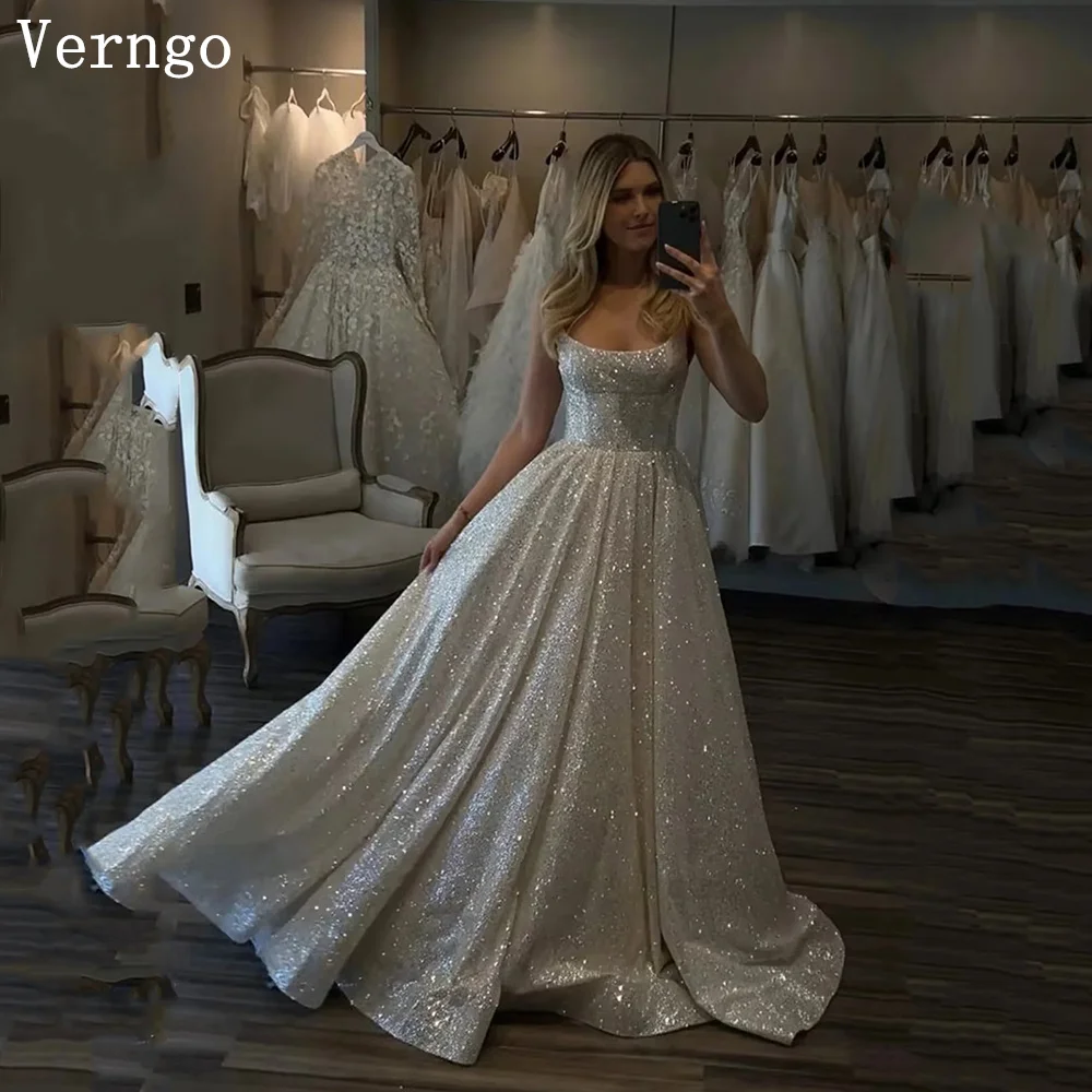 

Verngo Glitter Wedding Dress Spaghetti Straps A Lne Max Bridal Gowns Women Modern Shiny Bride Dress 2026 Customized