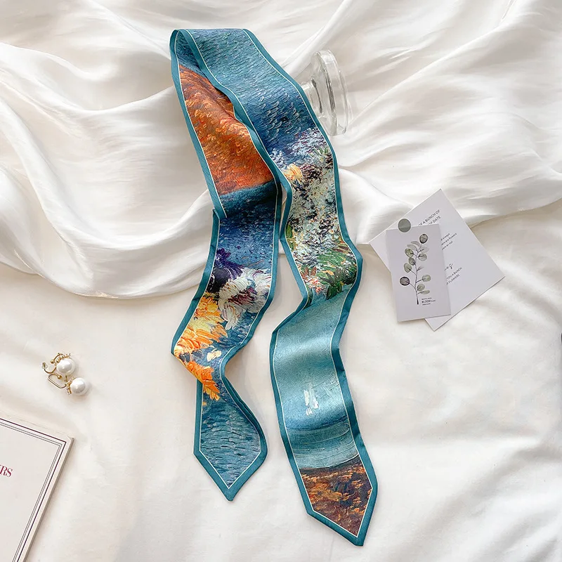 Versatile Ribbon Bag Strap Oil Painting Style Small Ribbon Long Scarf Belt Versatile Fashion Headband Streamer