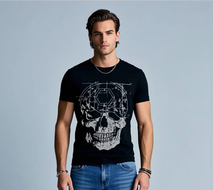 

Men's Luxury Rhinestone Designer Tees - Brand Summer T-Shirts Stylish Top with Sparkle