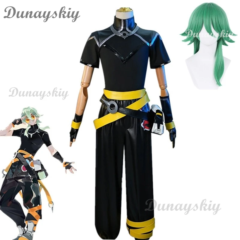 Game HEARTSTEEL Ezreal Cosplay Costume Adult Men Top Coat Pants Gloves Bag PU Uniform Outfit Halloween Party Cosplay