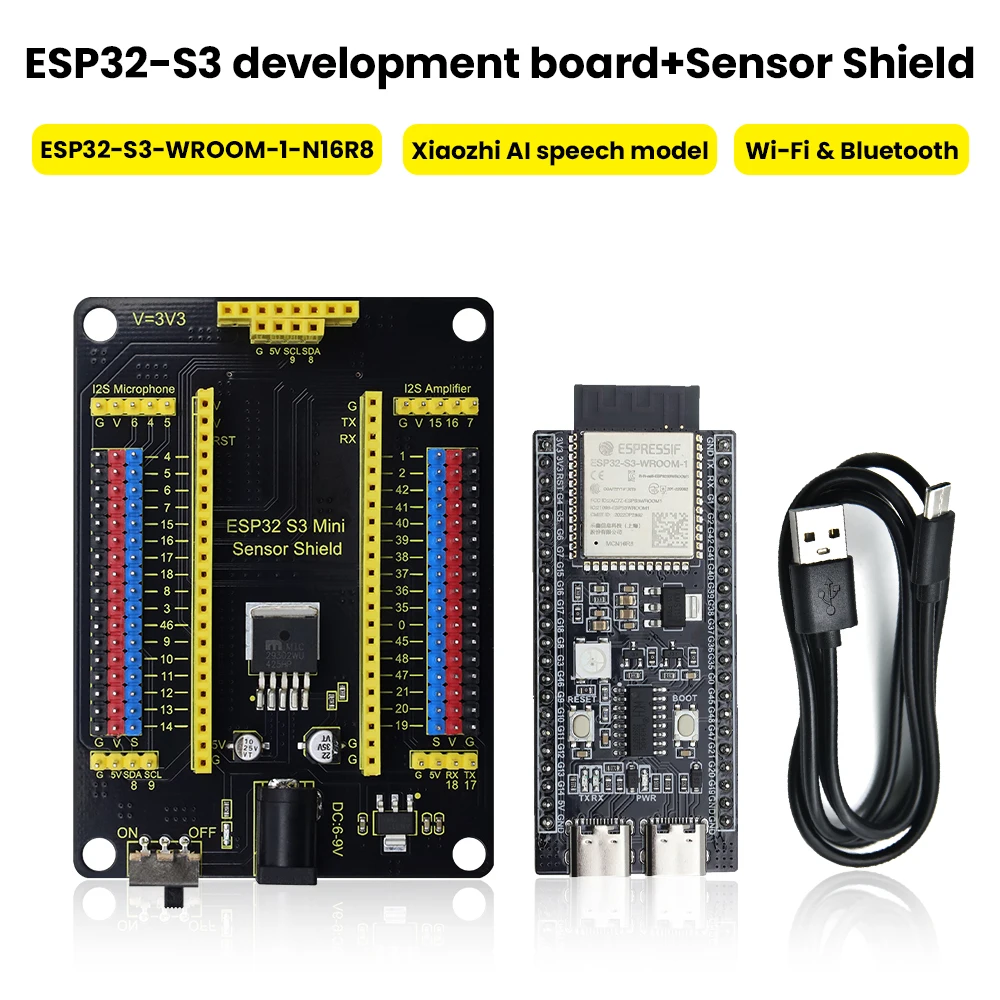 1 Set ESP32-S3 WIFI BT MINI Development Board N16R8 with 44Pin ESP32 S3 Shield and Type C USB Cable for Arduino ESP32 S3 Project