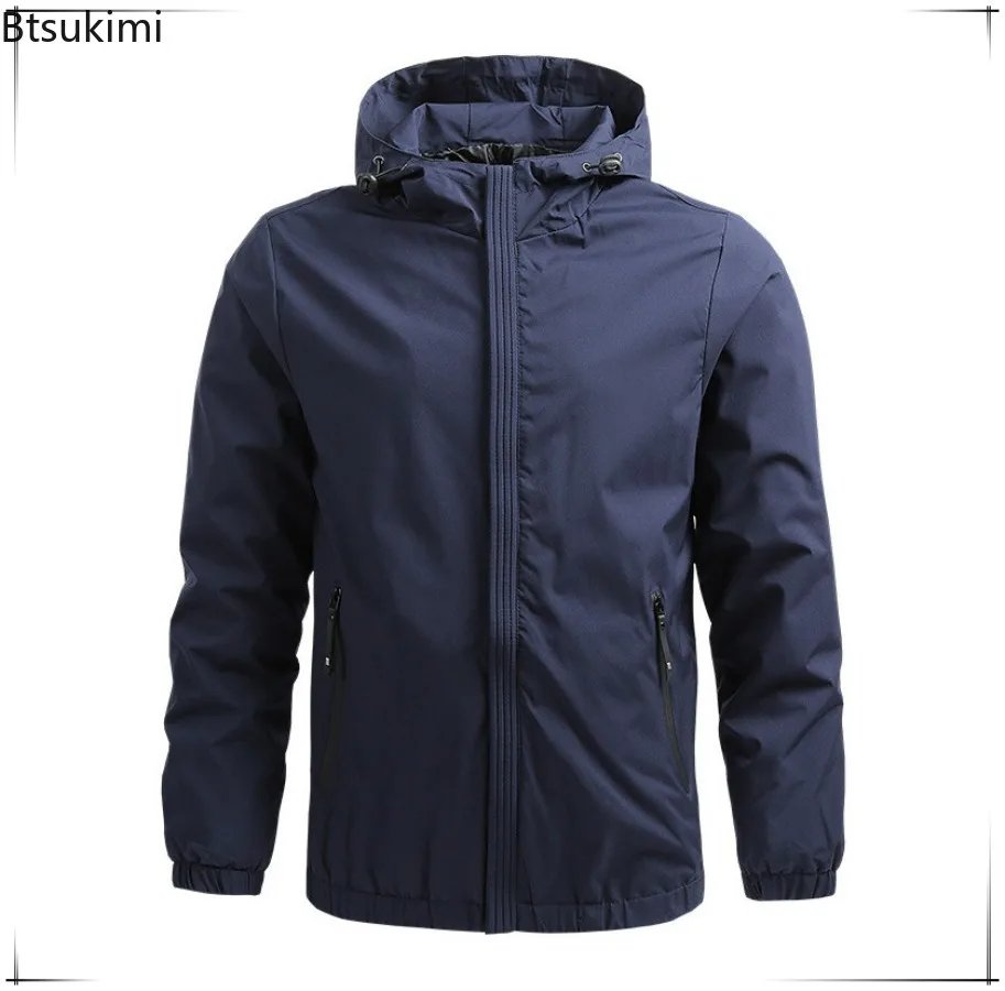 

New Men's Casual Windbreaker Jacket Solid Zipper Man Hooded Outerwear Comfortable Breathable Outdoor Hiking Jacket for Men Tops