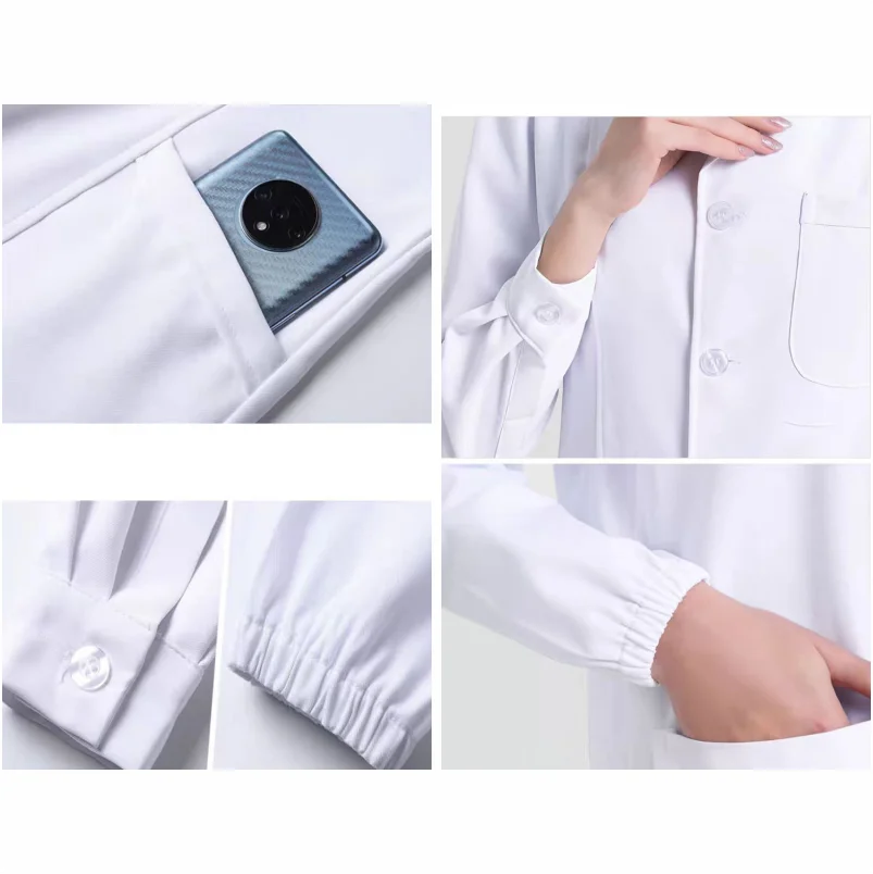 White Medical Coat Unisex Cotton Polyester Scientist Lab Coat Doctor Workwear Uniform Food Coat Laboratory Coat Men Coat