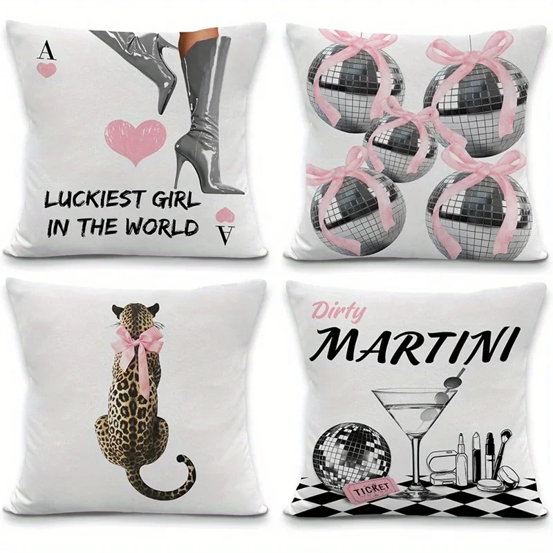 

Домашний декор Lucky Girl & Disco Ball & Leopard Martini Чехол для подушки подходит для дивана, спальни, автомобиля