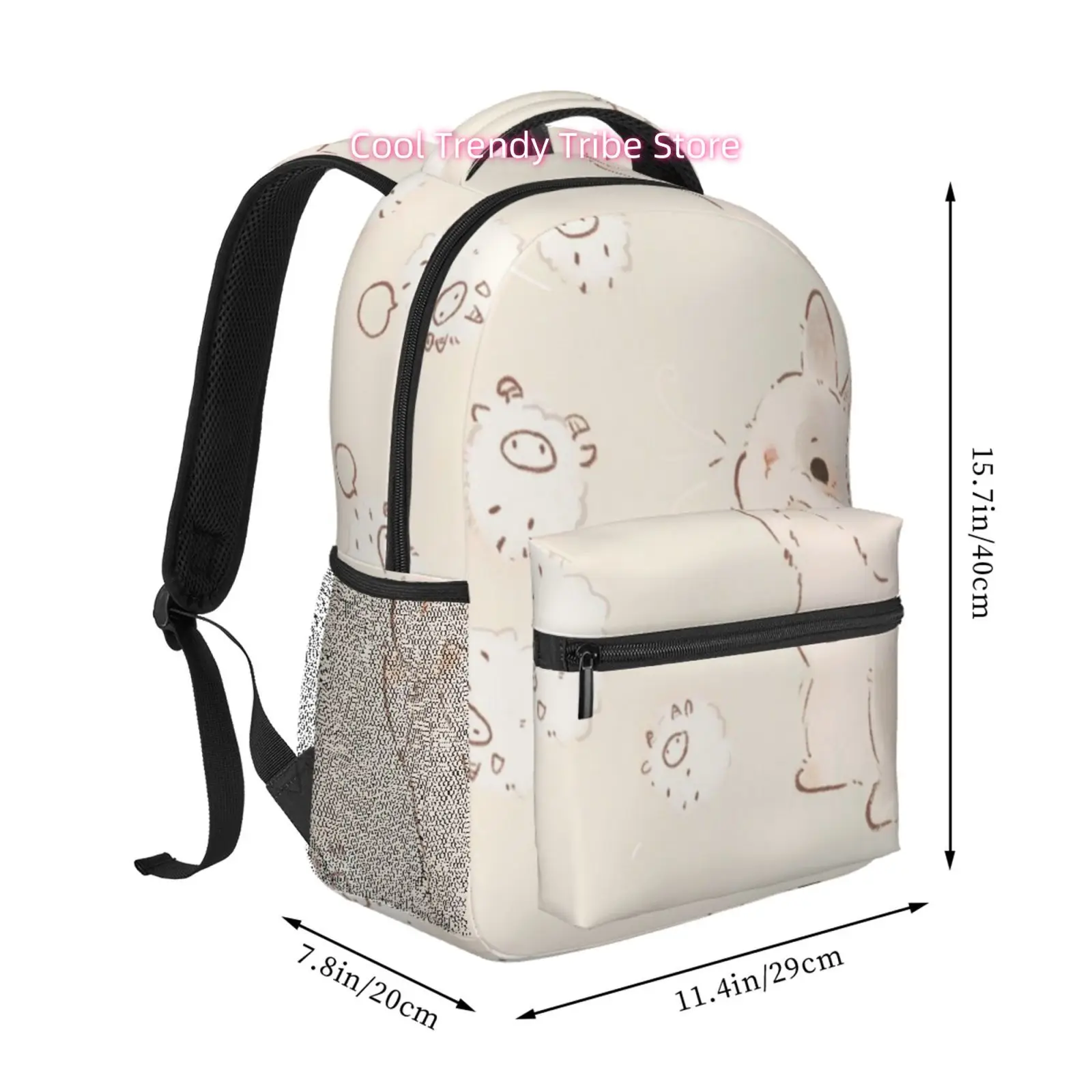 Minimalist Sketch Alpaca Print Backpack, Oxford Cloth Adjustable Strap Casual Daypack for Fans of Cozy Kawaii Style, for Travel,