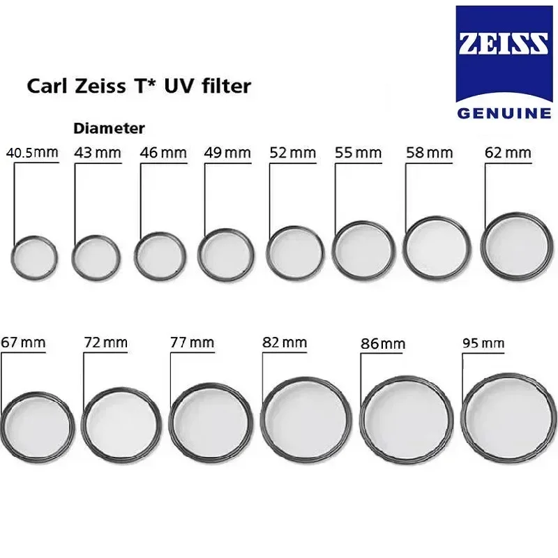 فلتر Carl Zeiss T * للأشعة فوق البنفسجية رفيع للغاية MC للحماية من الأشعة فوق البنفسجية ومضاد للانعكاس 40.5_43_46_49_52_55_58_62_67_72_77_82_86_95 ملم