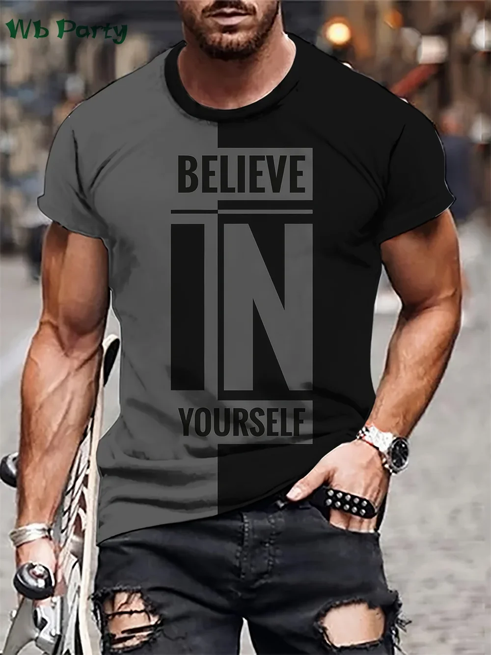 

Men's Summer Clothes Y2k Clothes O-Neck Men Short Sleeve Tee Tops Believe in Yourself Graphic Print Clothes Men Designer T Shirt