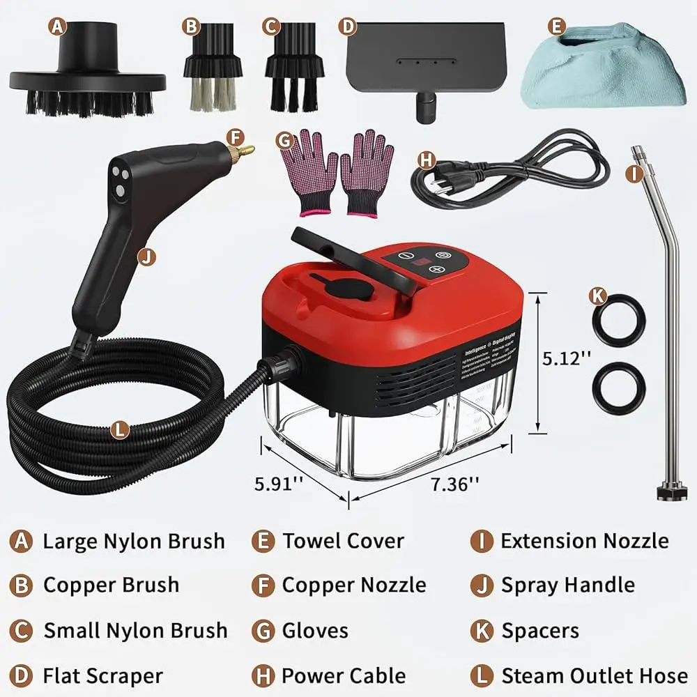 Портативный ручной пароочиститель, 2500 Вт, 1,2 л, бак, 6 уровней, регулируемый пара, 15 с, быстрый нагрев, инструмент для очистки под давлением