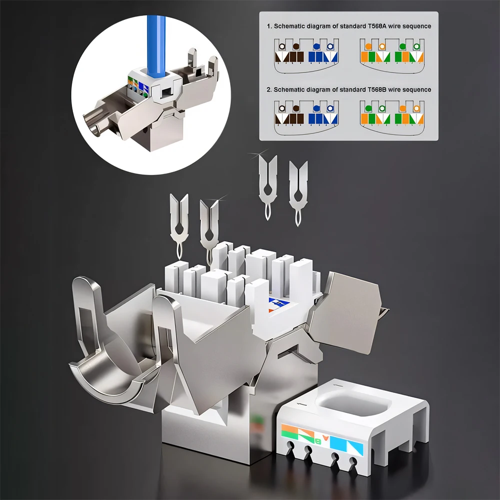Denswire Cat7 Toolless Keystone Jack, STP CAT6A 10G Female RJ45 Coupler Zinc Shielded, Modular RJ45 Ethernet Coupler