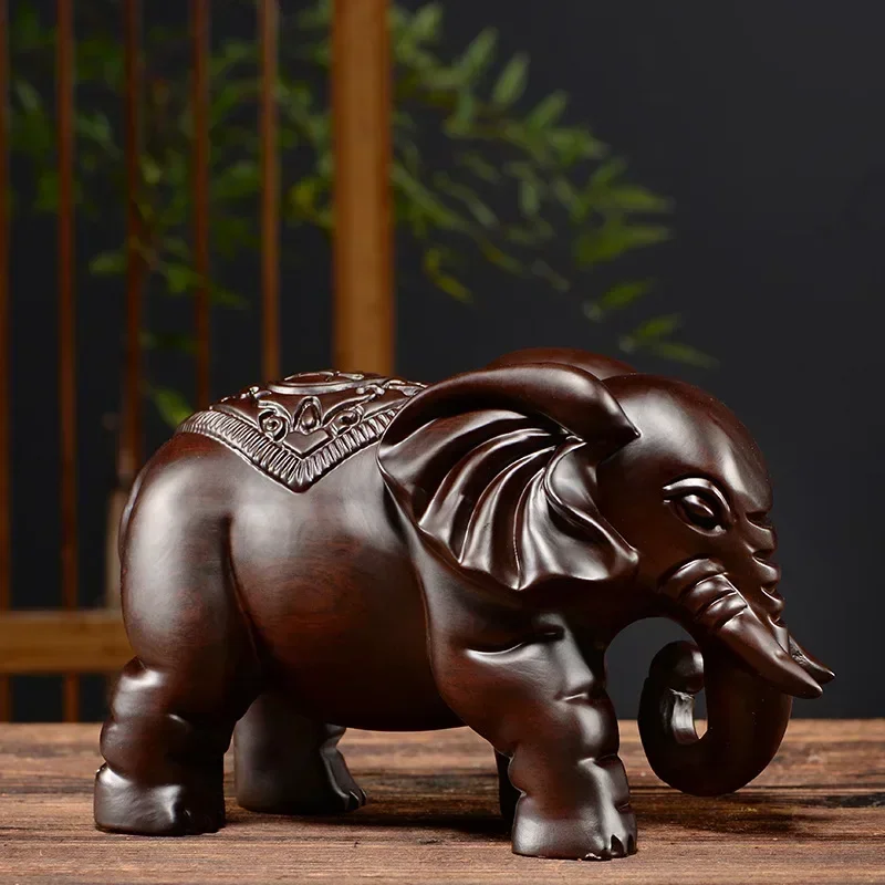 

Red pear- black sandalwood wooden elephant ornament modern art hand engraving cute home living room office decoration statue