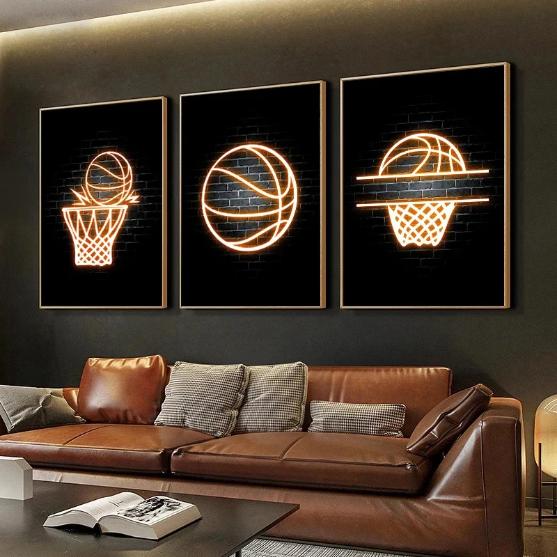 1pcs(No frame)Modern Basketball Posters and Prints Wall Art Neon Light Canvas Painting Murals Teenage Boy Room Decoration Pic
