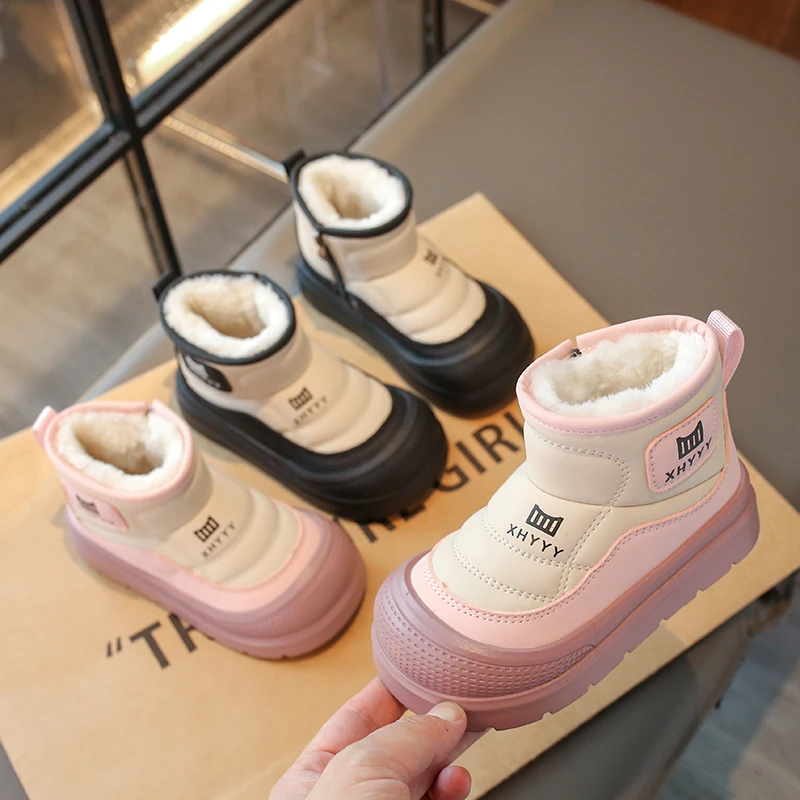 

Winter Children's Snow Boots Shoes Plush Waterproof Fabric Non-Slip Ankle Boots Girls Boys Shoes Keep Warm Kids Outdoor Boots