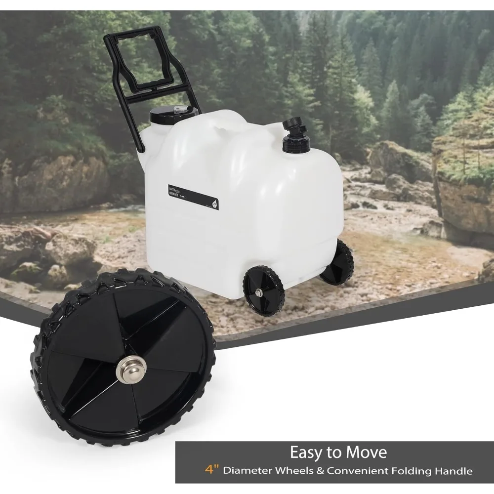 ポータブルローリングウォーターコンテナ（ホイール、蛇口、ハンドル付き）28L 緊急時キャンプハイキング用ウォータージャグ貯水タンク BPAフリー食品対応