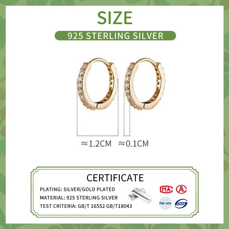 INZATT Real 925 Sterling Silver 10/12/14/16MM Zircon Round 18K Gold Hoop Earrings For Women Classic 2024 Trendy Fine Jewelry