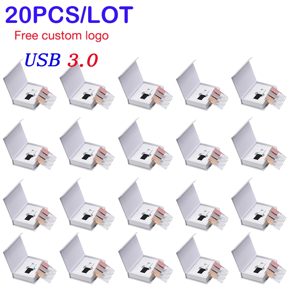 20PCS/LOT Crystal USB 3.0  Flash Drive 128GB Pen Drive 32GB U Disk 4G Memory Stick Free Color Printing Customized Wedding Gifts