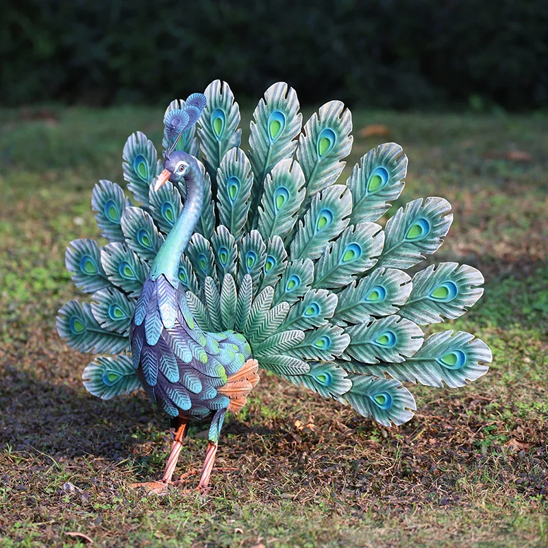 

Wrought Iron Peacock Display Stand Creative Vintage Figurine Outdoor Garden Decor Window Display Ornament Peacock Decoration