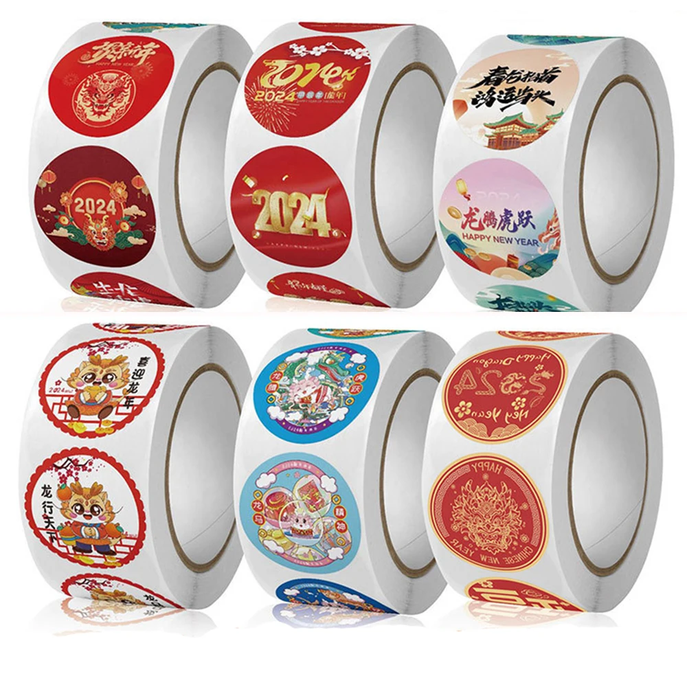 

500Pcs/Roll 2024 Happy New Year Stickers Small Business Gift Packaging Decoration Sealing Label Stationery