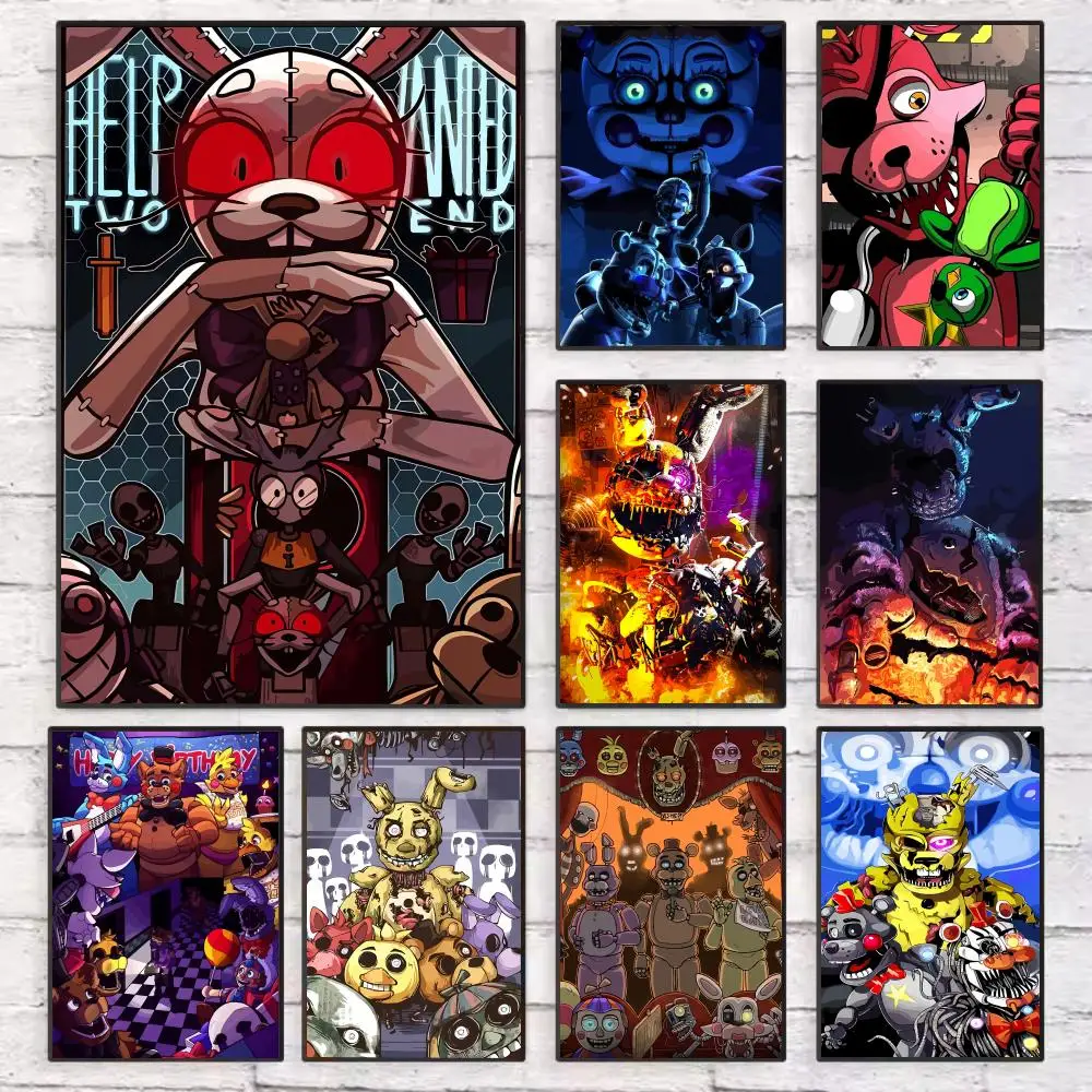

FNAF Classic Horror Movies HD Poster Wall Art Sticky for Living Room Bedroom Office Hallway Bar Home Decor Gift Idea