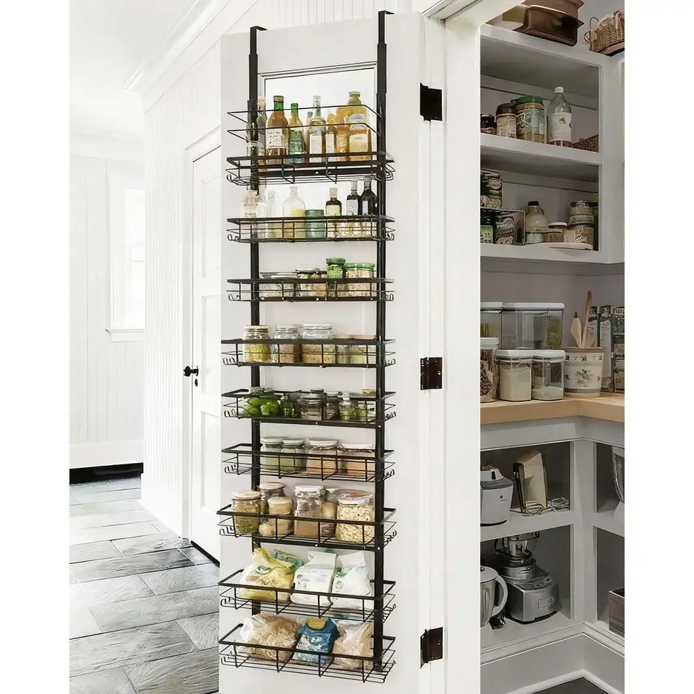 

9-Tier Adjustable Metal Door Rack Organizer with 3-Size Baskets for Kitchen, Bathroom, and Bedroom Storage