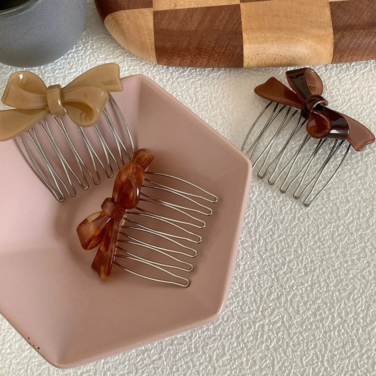 Women's Acrylic Bow Hair Combs, Elegant Side Combs, Stylish For Updo Hairstyling & Daily Wear, Trendy Hair Accessories