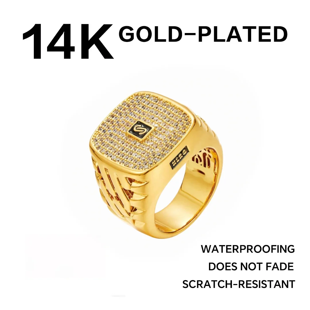 14K 本物の金メッキリング ファッショナブルなヒップホップスタイル ストリートスタイル 防水性 低刺激性 色落ちしにくい 男女兼用 彼への完璧な贈り物 1