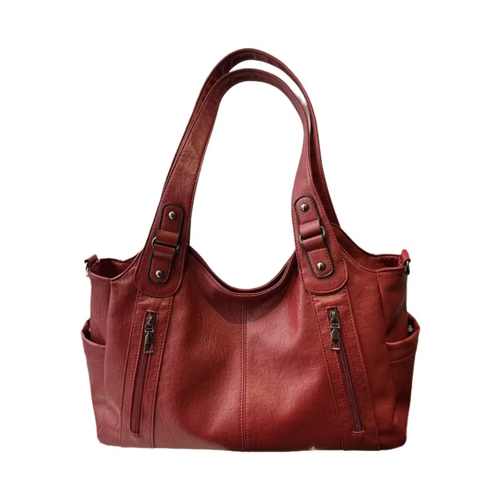 

Stylish Retro PU Shoulder Bag Large Capacity Soft Commuting Handbag Locomotive Style Waterproof Underarm Tote Bag Shopping