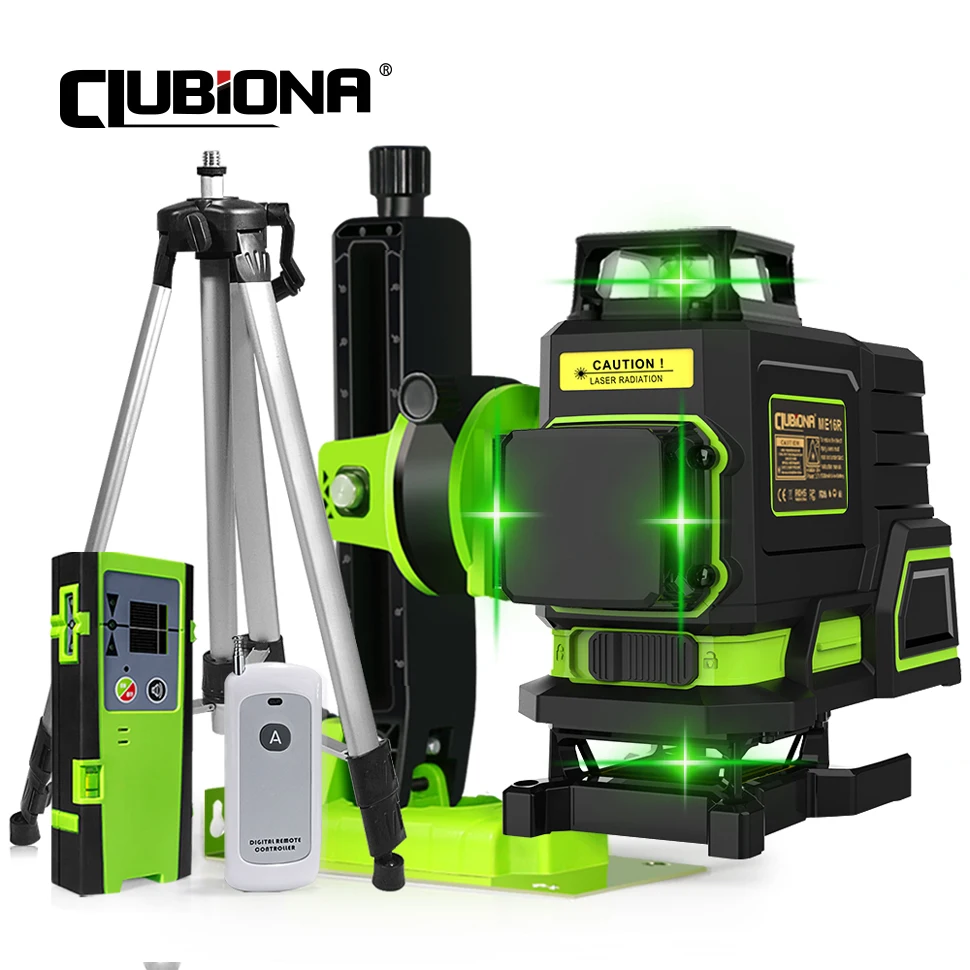 CLUBIONA 16/12 Lines 3D/4D Laser Level Super Powerful Green Beam 360 Horizontal And Vertical Cross-Line Self-leveling Measure