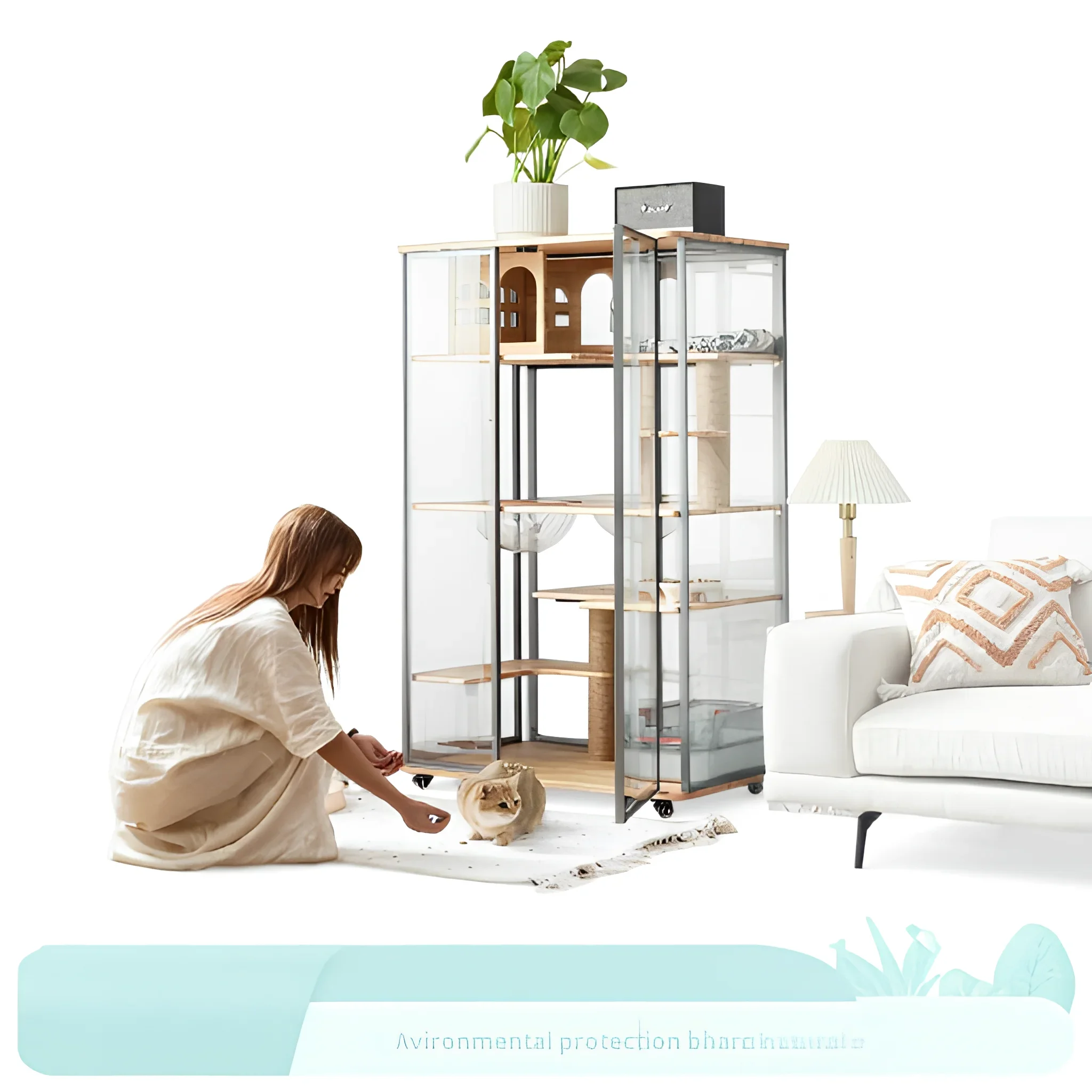 aPanoramic Glass Cat Villa Pure Solid Wood Multi-Layer Luxury Simple Assembly Nest Cabinet Home Indoor Large Space House All
