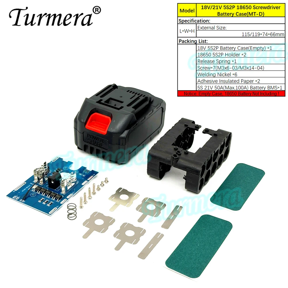 Turmera 18v 21v schrauben dreher batterie gehäuse 5x 10x 15x 20x 18650 halter 5s 50a max.100a bms schweiß nickel zum ersetzen der elektrischen bohrmaschine – Detail 23