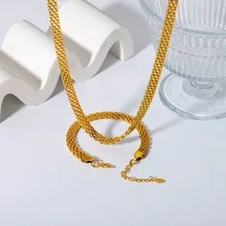 New Stainless Steel Heavy Thick Watch Link Chain Necklace Bracelet Set for Men Women IP Gold Plated Jewelry Kpop Gift