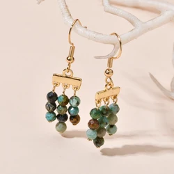 ZMZY Natural Stone 3 Layer Drop Dangle Earrings for Women African Turquoises Quartz Healing Earring Jewelry Party Gift
