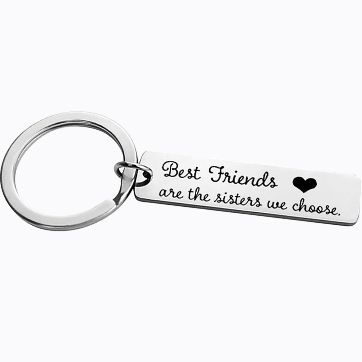 women's girls’ slogan best friends are the sisters we choose heart pattern engraved rectangle shape stainless steel keychain