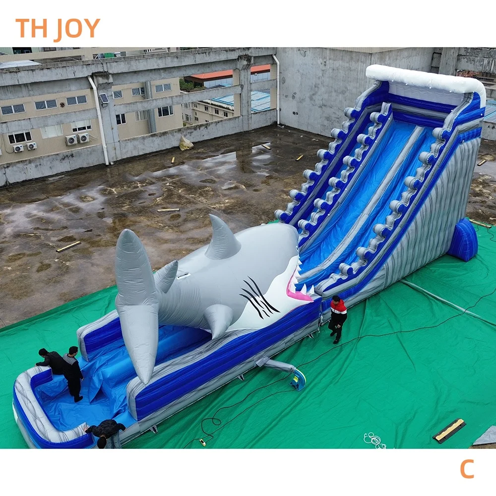 per Versand zum Hafen, kommerzielle aufblasbare Hai-Wasserrutsche mit Poolwasserspielgeräten, riesiger aufblasbarer Jumper-Rutschslip