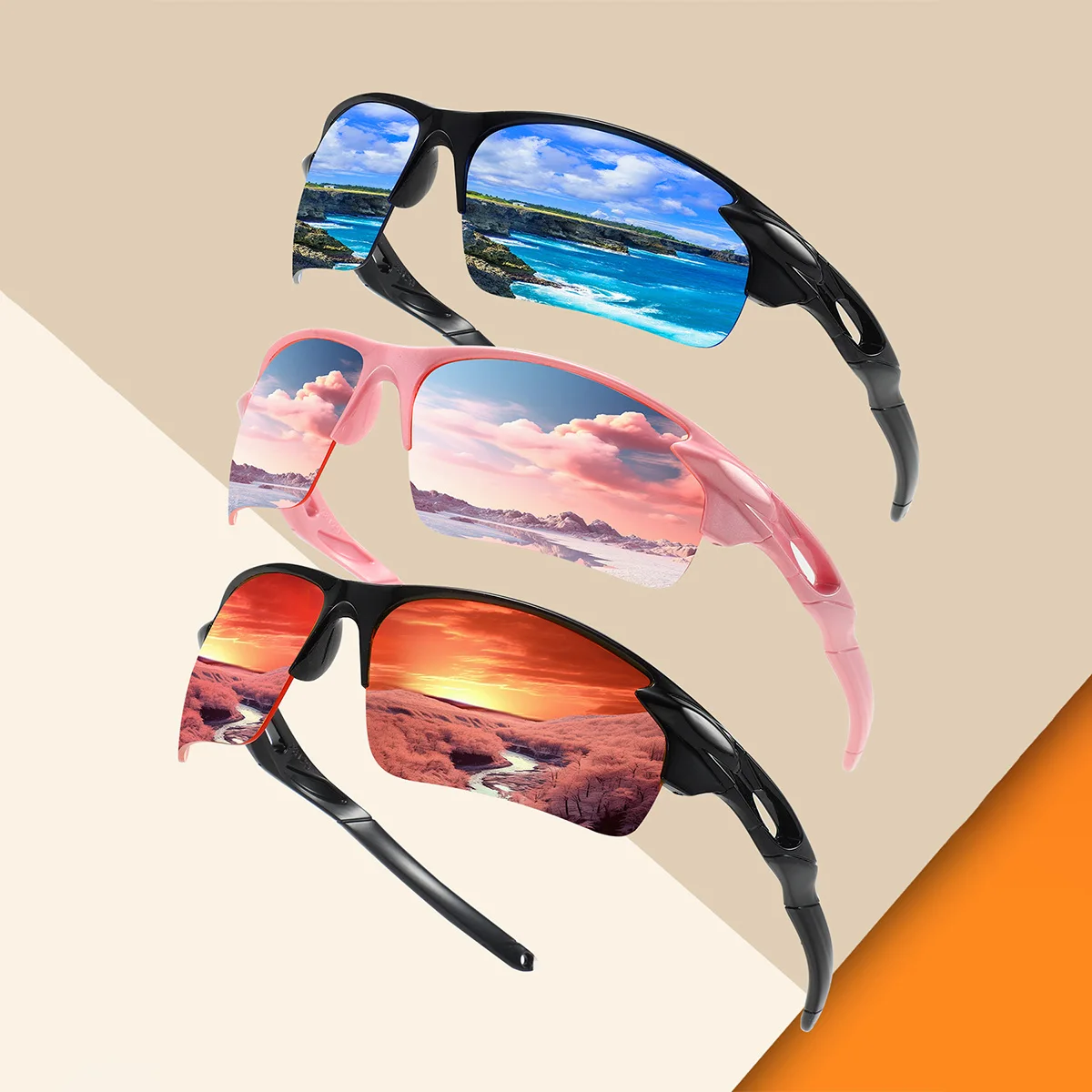 3pcs European and American retro style outdoor sports cycling fashion sunglasses trend versatile summer sun shading and UV prote