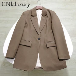 CNlalaxury 2023 Women Brown Spring Office Lady Blazer Single Button Jacket  Streetwear Coats Long Sleeve Female Blazers