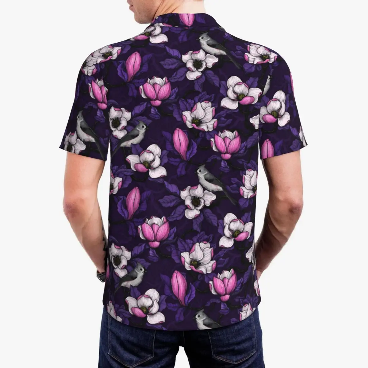 Cute Birds Flower Casual T-Shirts Magnolia And Titmouse Polo Shirt Collar Y2K Shirt Summer Man Printed Large Size Clothing