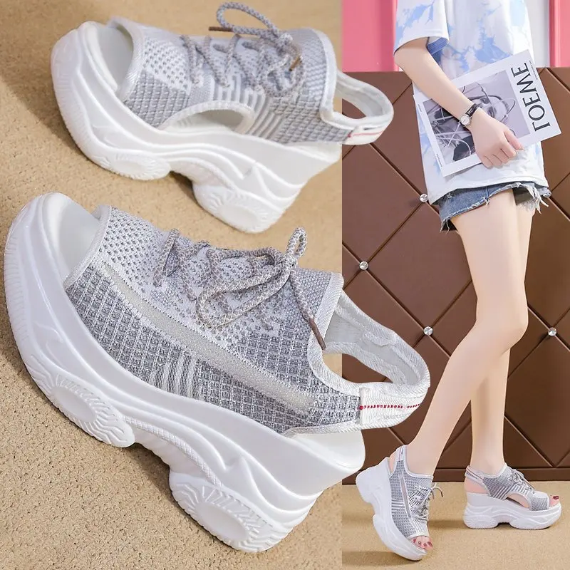 Summer Women Sneakers 2022 New Sports Sandals Fashion Mesh Casual Shoes Women\'s Thick-Soled Soft-Soled Platform Sandals